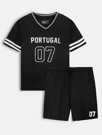 Boys V-Neck Black Co-Ord Set