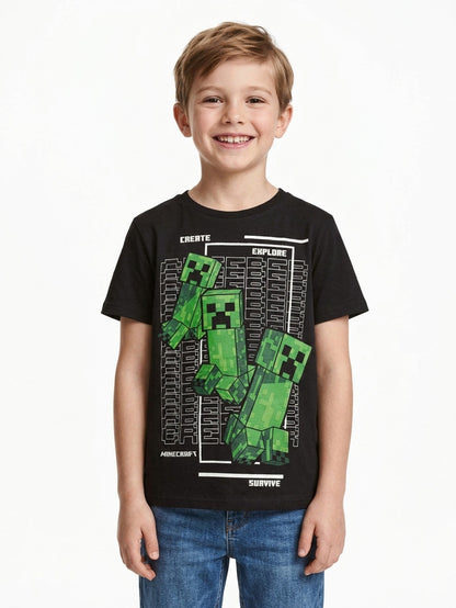 Boys Black Explore Print T-Shirts
