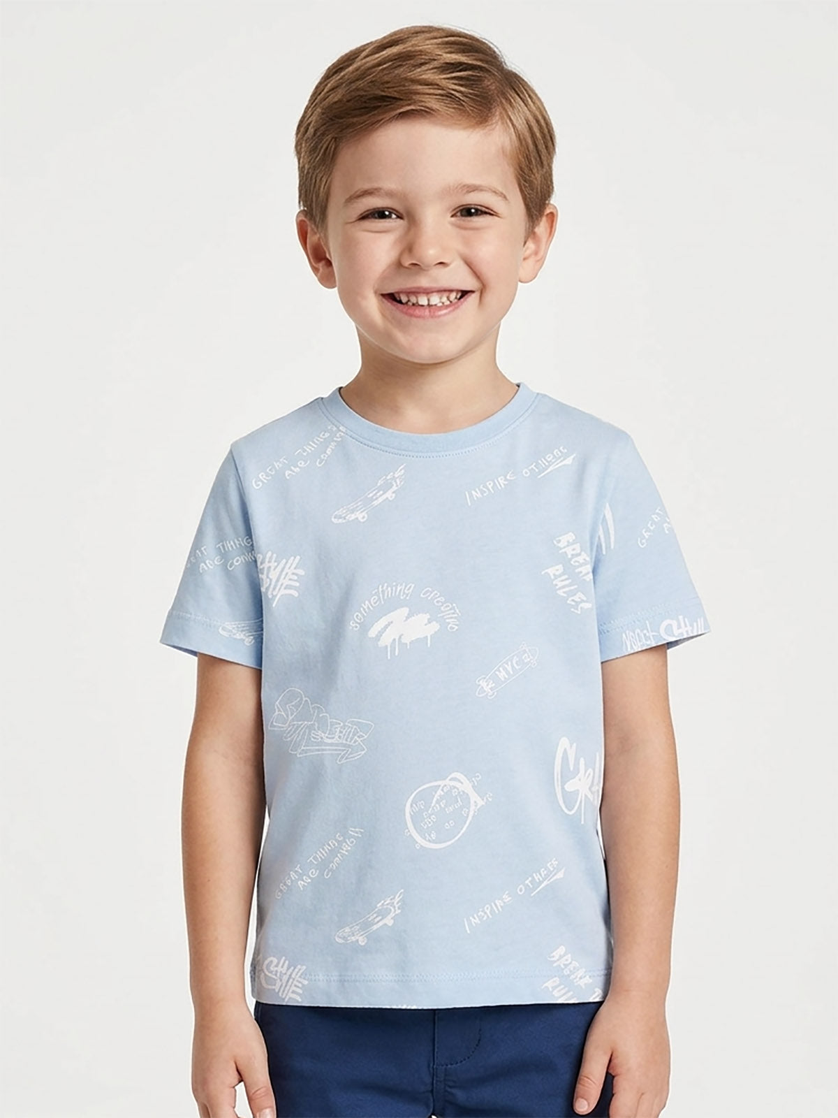 Boys Printed Blue T-Shirt