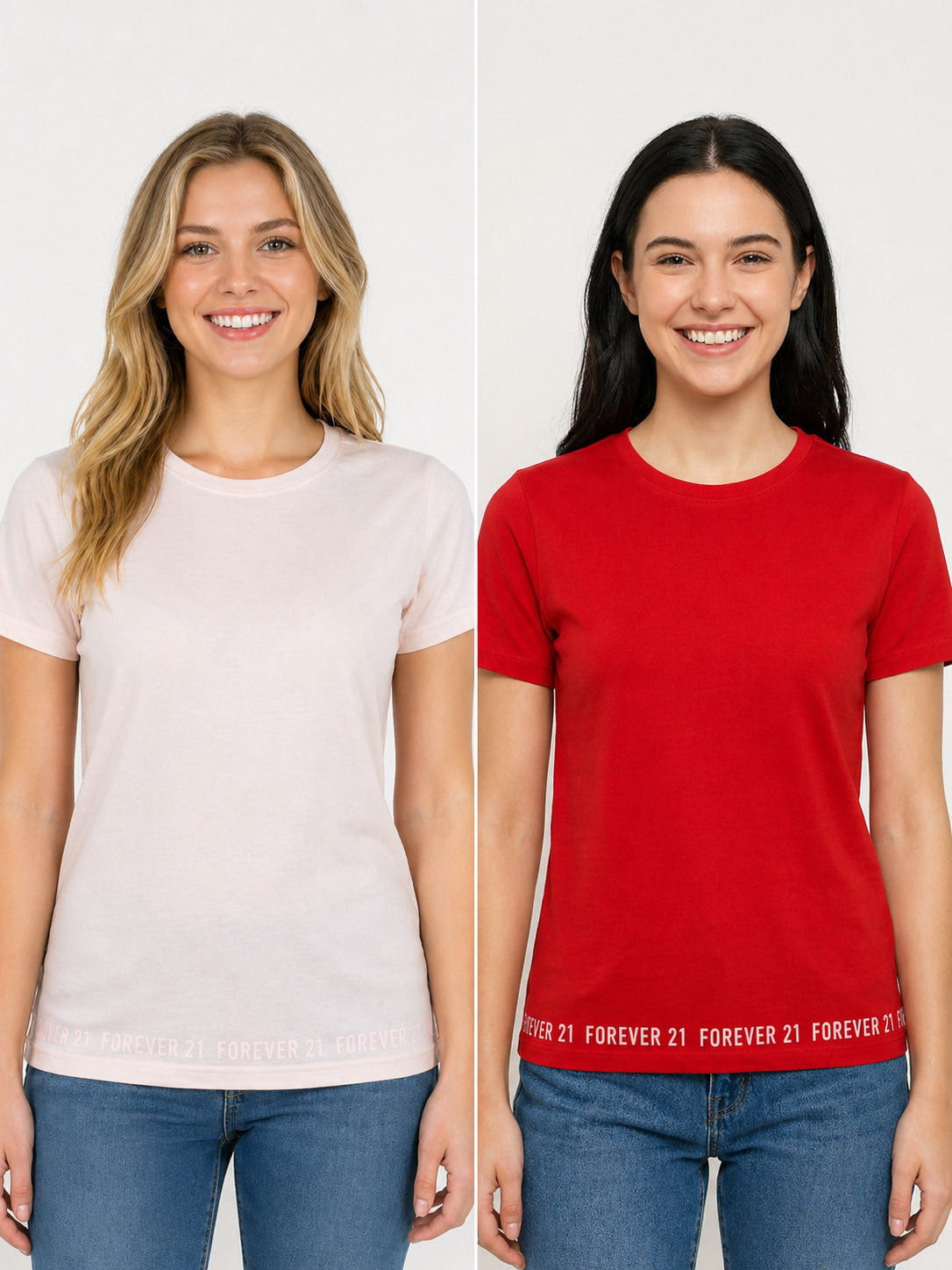 Ladies Crew Neck Red and Beige T Shirts