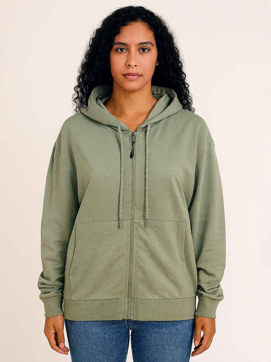 Ladies Hooded Full Zipper Sweatshirt Olive