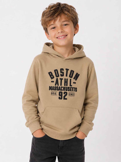 Boys Hooded Pullover Sweatshirt Beige