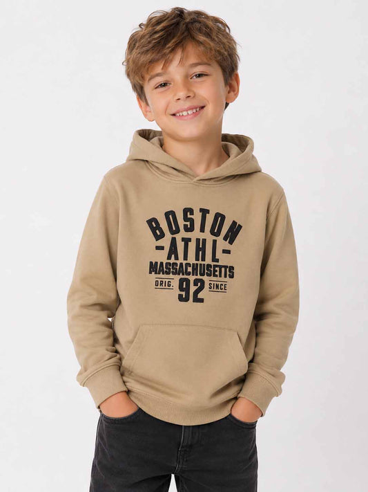 Boys Hooded Pullover Sweatshirt Beige