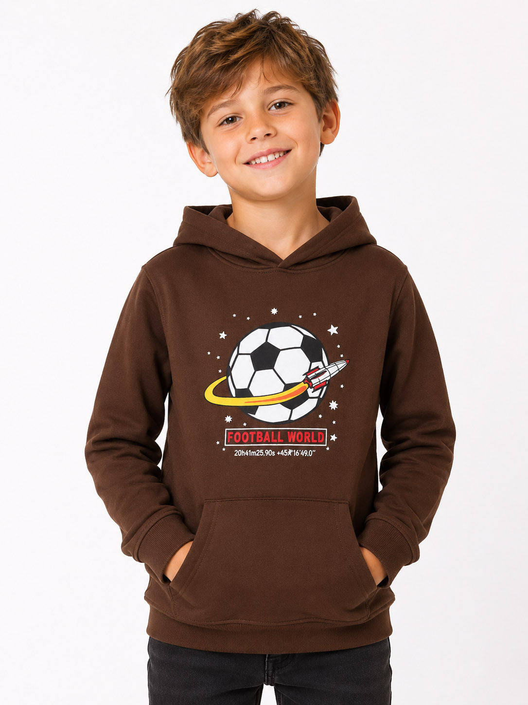 Boys Hooded Pullover Sweatshirt Brown