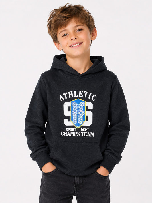 Boys Hooded Pullover Sweatshirt Charcoal