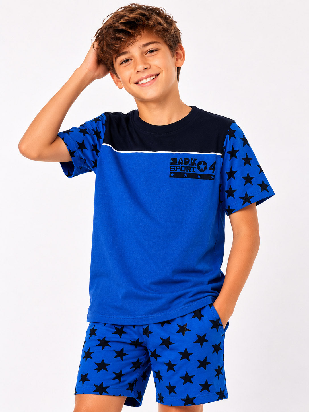 Boys Cut n Sew Blue Shorty Set