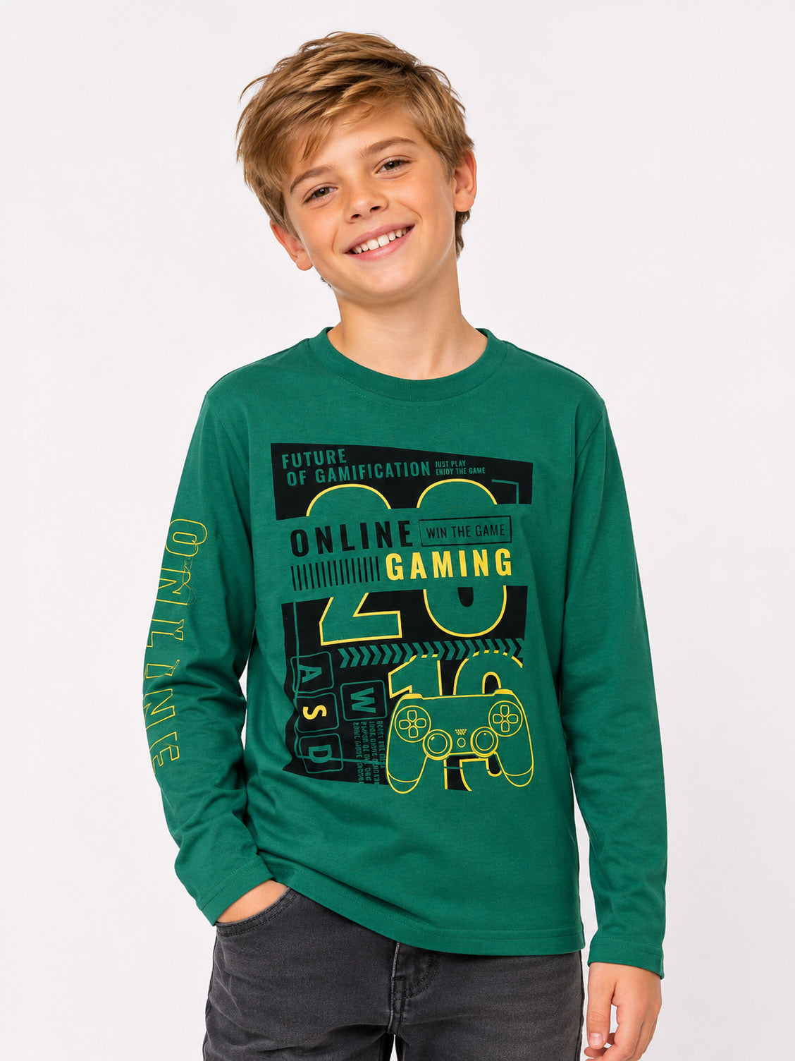 Boys Long Sleeve Green T Shirt