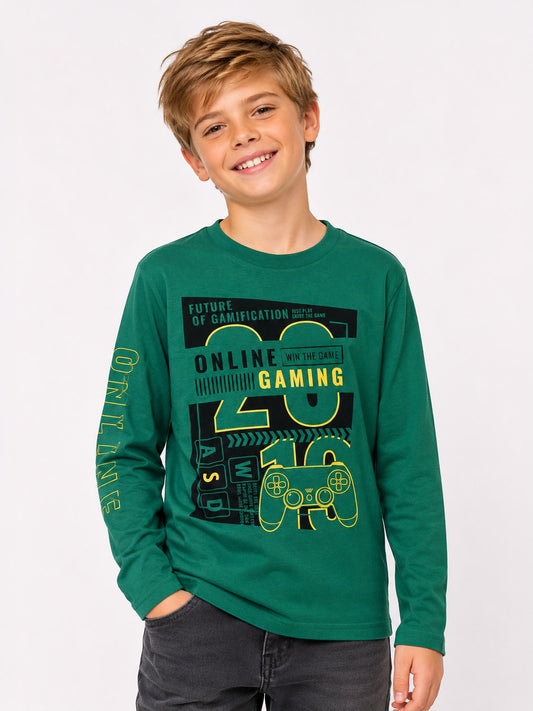 Boys Long Sleeve Green T Shirt