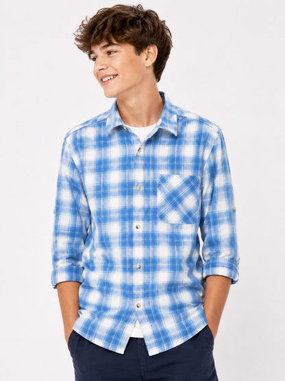 Boys Long Sleeve Blue Woven Shirt