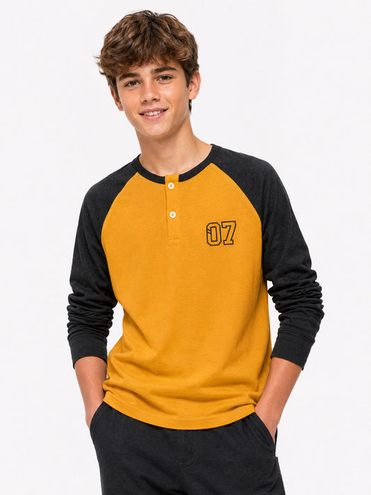 Boys Waffle Henley Yellow T-Shirt