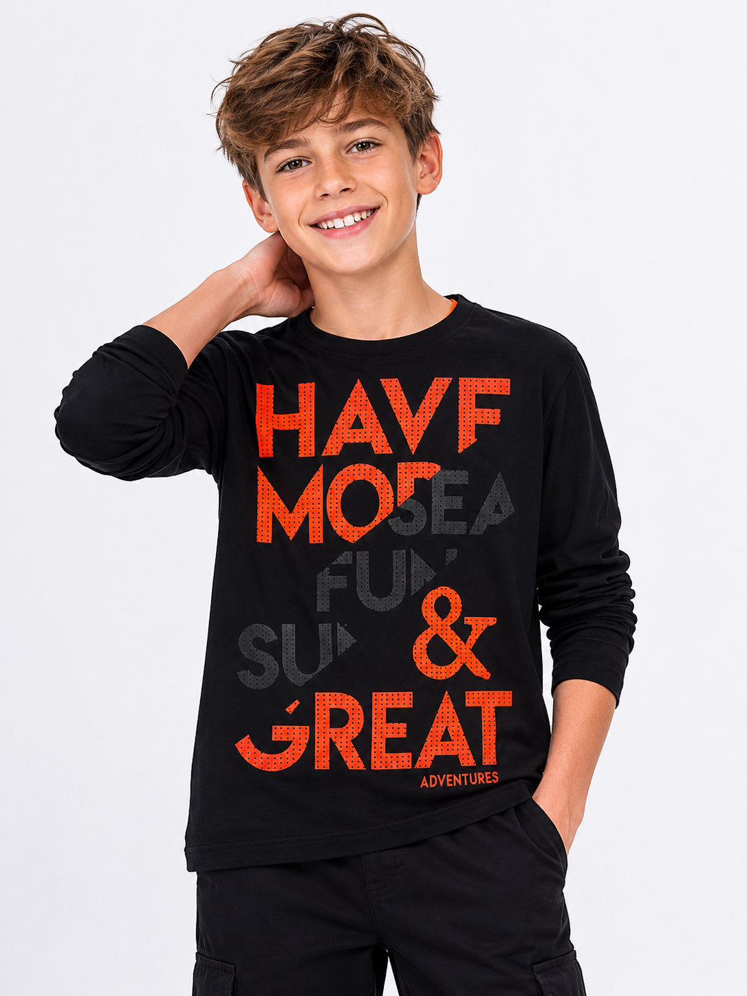 Boys Long Sleeve Black T Shirt