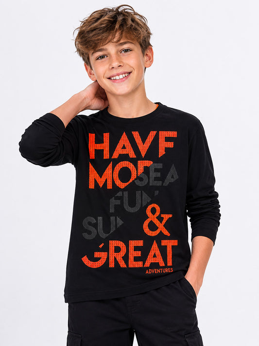 Boys Long Sleeve Black T Shirt