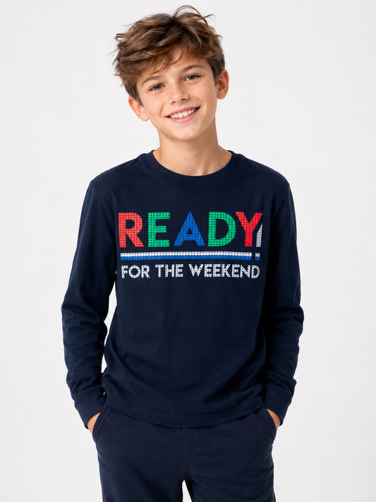 Boys Long Sleeve Navy T Shirt