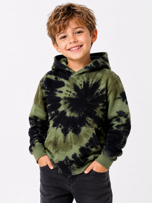 Boys Tie n Dye Hooded Pullover Green Sweatshirt
