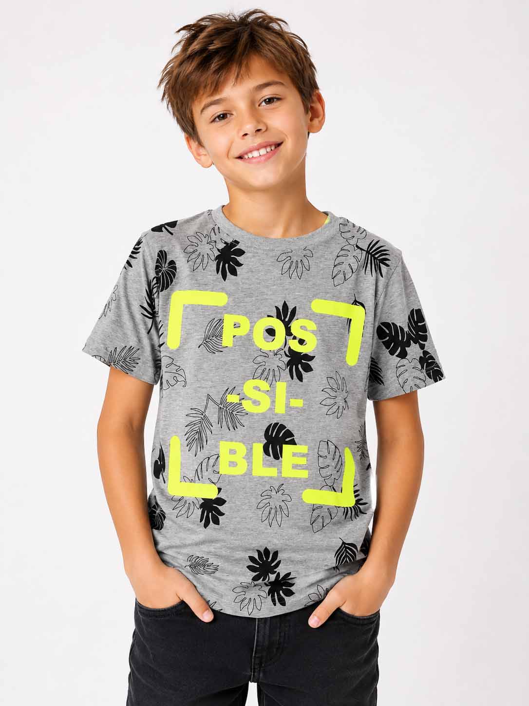 Boys Grey Possible Printed T-Shirt