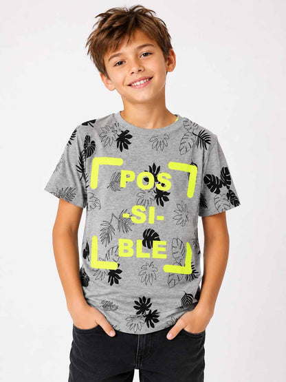Boys Grey Possible Printed T-Shirt