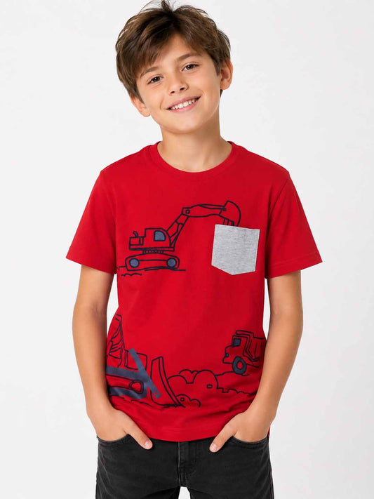 Boys Printed Red T-Shirt