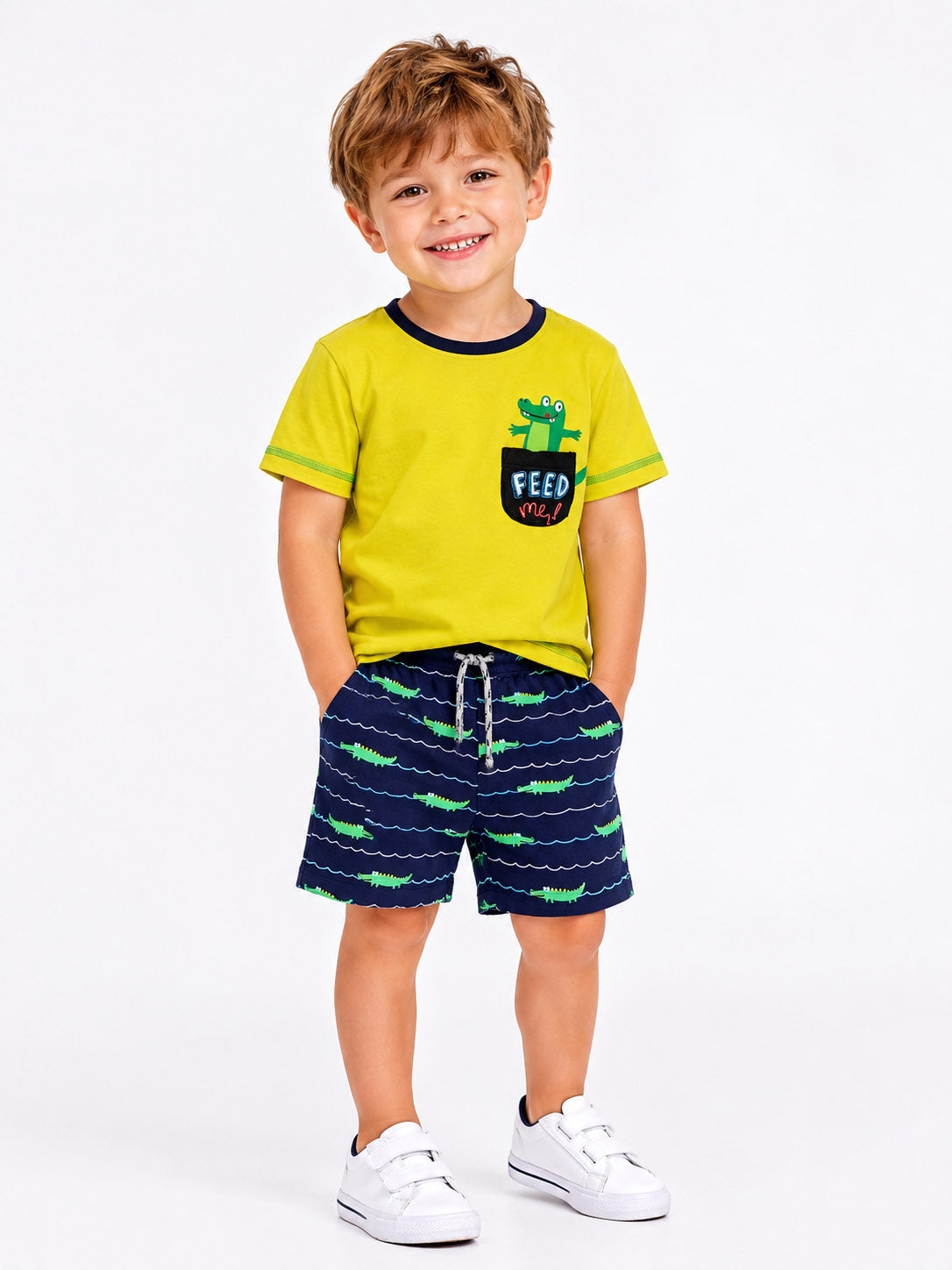 Boys Printed 2 PC Sets Yellow