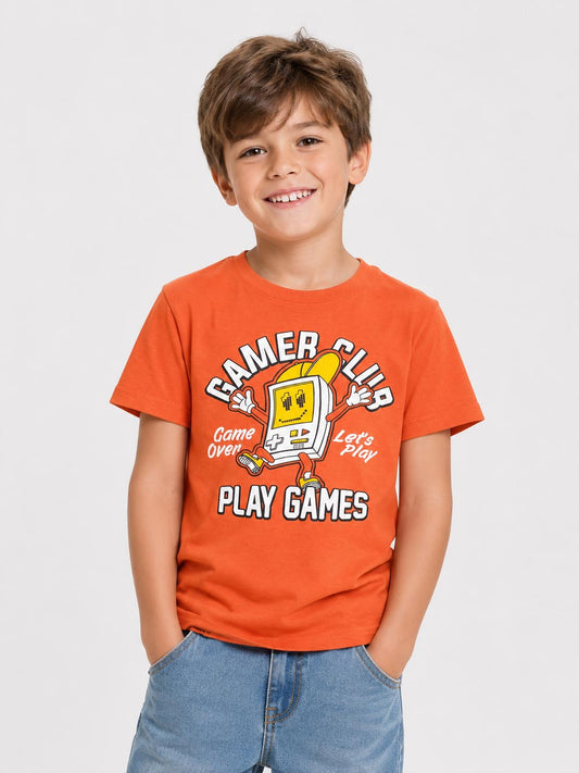 Boys Printed OrangeT-Shirt