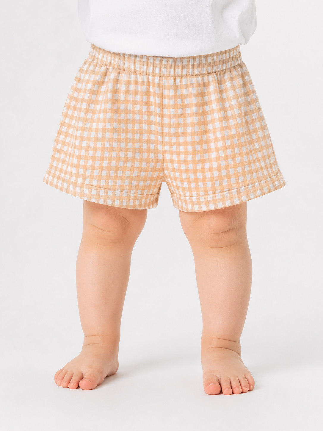 Baby Girls Orange Checked Knit Shorts