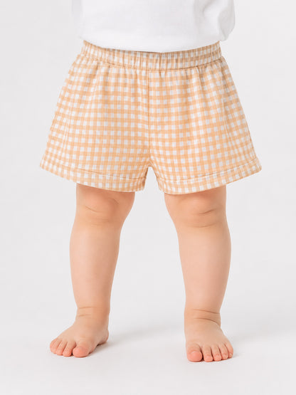 Baby Girls Orange Checked Knit Shorts