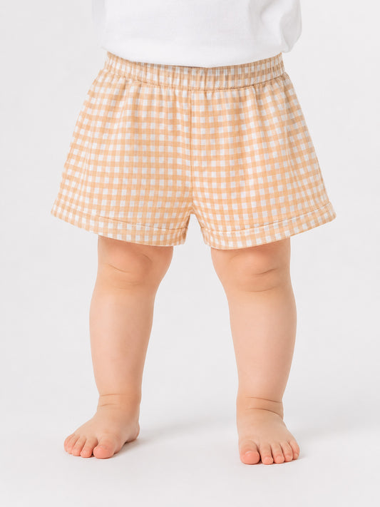 Baby Girls Orange Checked Knit Shorts