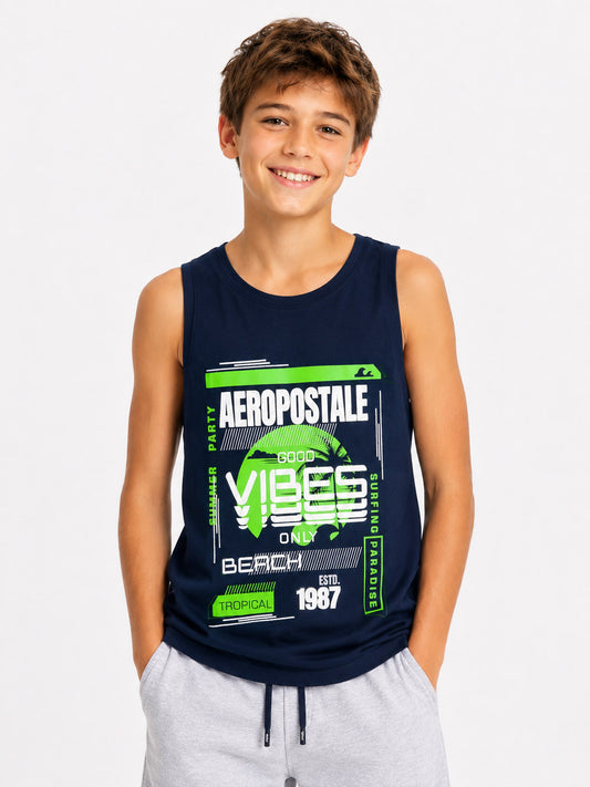 Boys Printed Muscle T-Shirts Navy