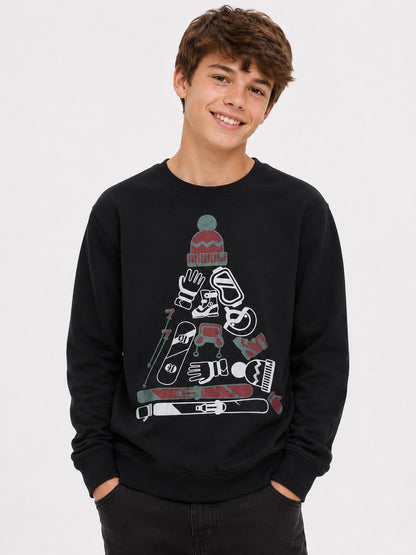 Boys Pullover Santa Black Sweatshirt