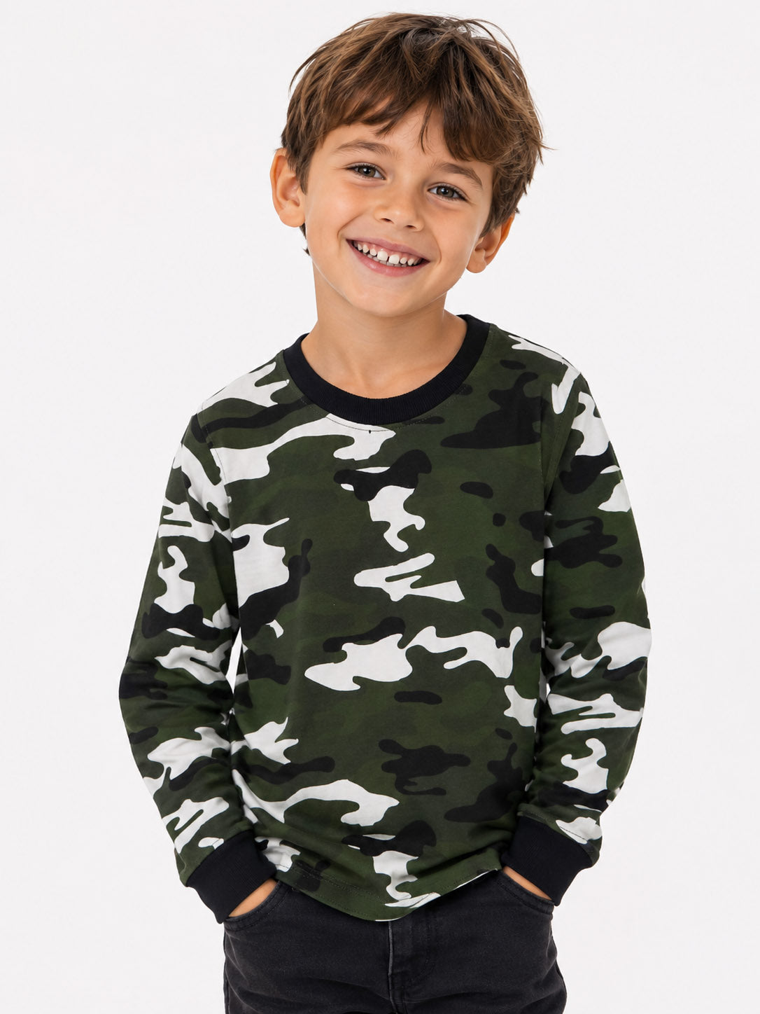 Boys Camo Printed Pullover Sweatshirt