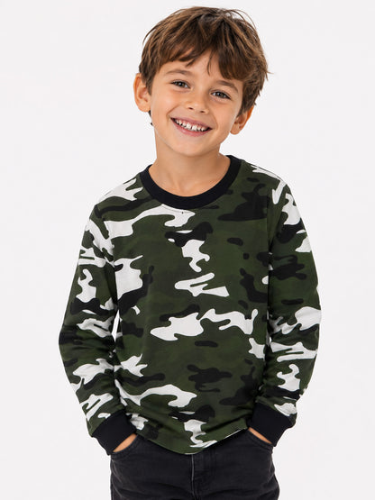 Boys Camo Printed Pullover Sweatshirt