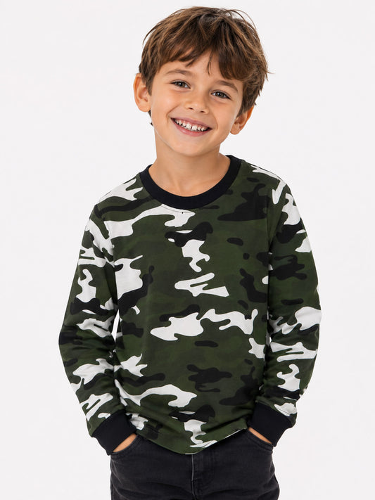 Boys Camo Printed Pullover Sweatshirt
