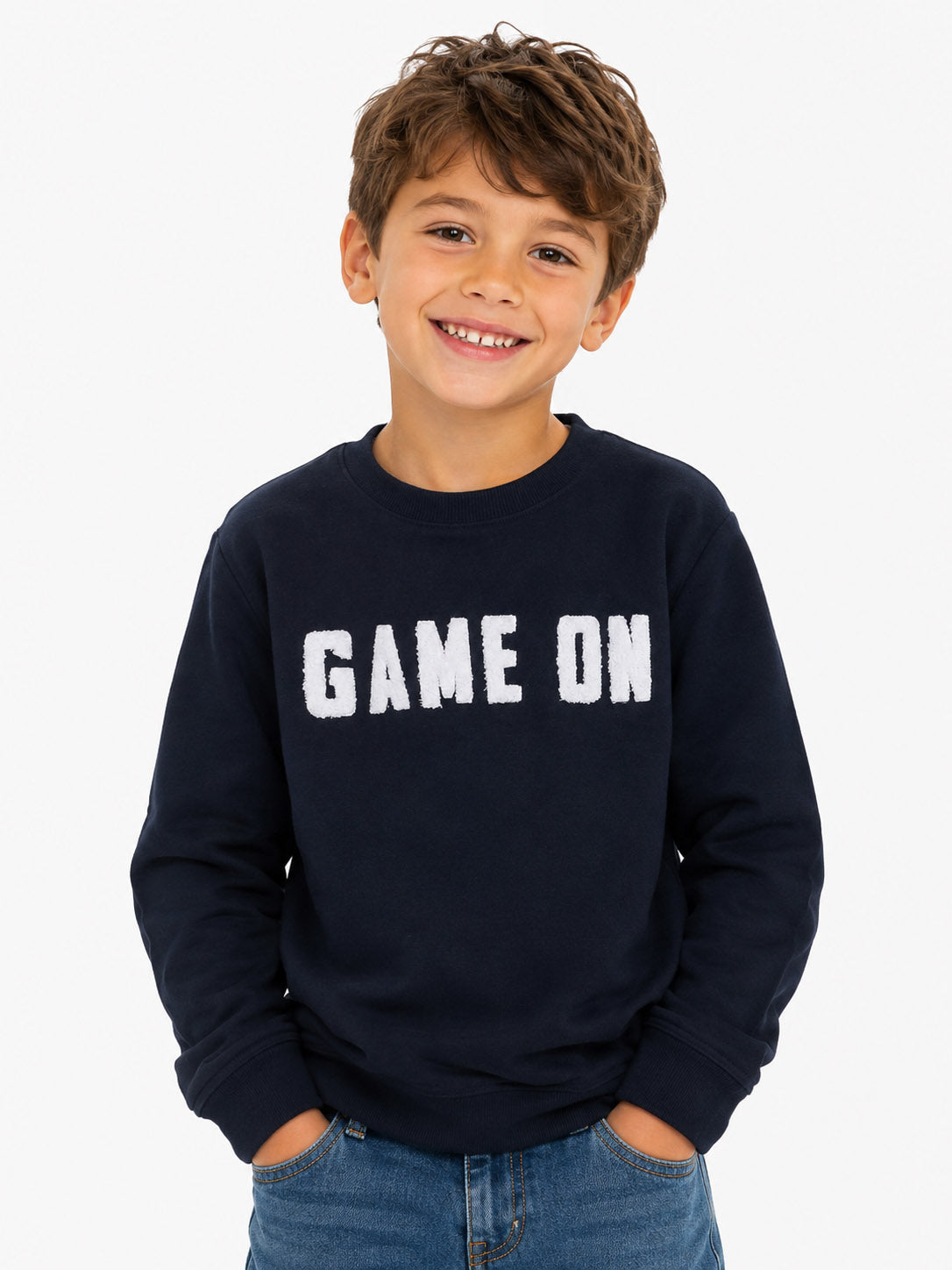Boys Navy Applique Print Pullover Sweatshirt