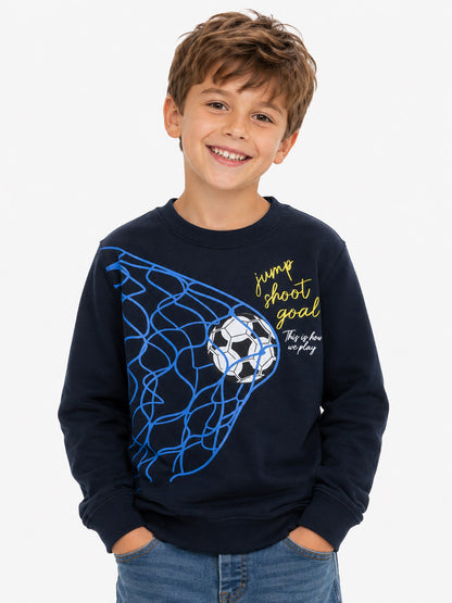 Boys Navy Football Print Pullover Sweatshirt