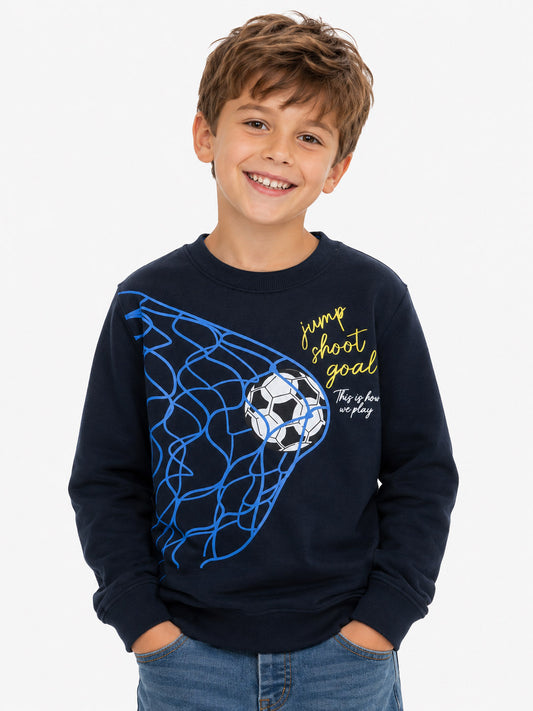 Boys Navy Football Print Pullover Sweatshirt