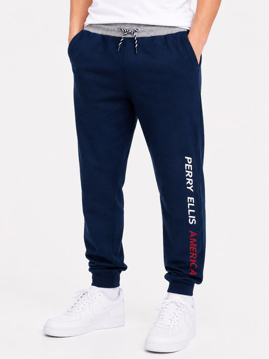 Boys Printed Fleece Navy Jogger