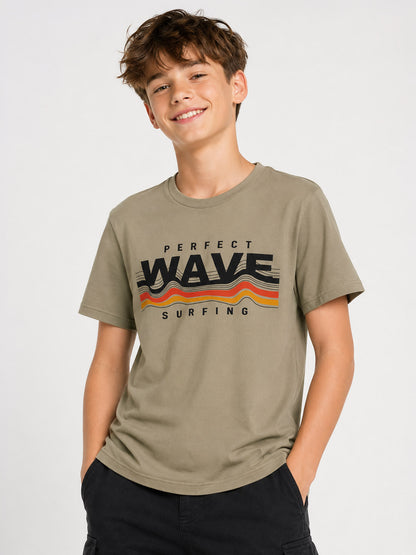 Boys Printed Beige T Shirt