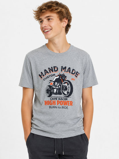Boys Printed T Shirt Grey Melange