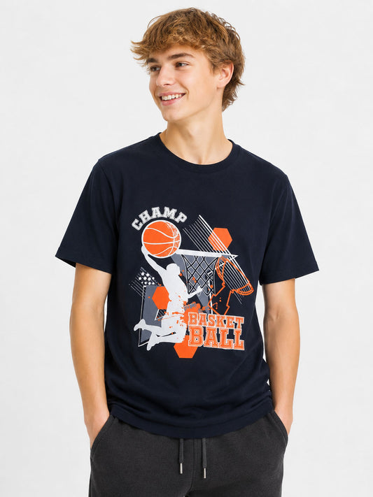 Boys Printed T Shirt Navy