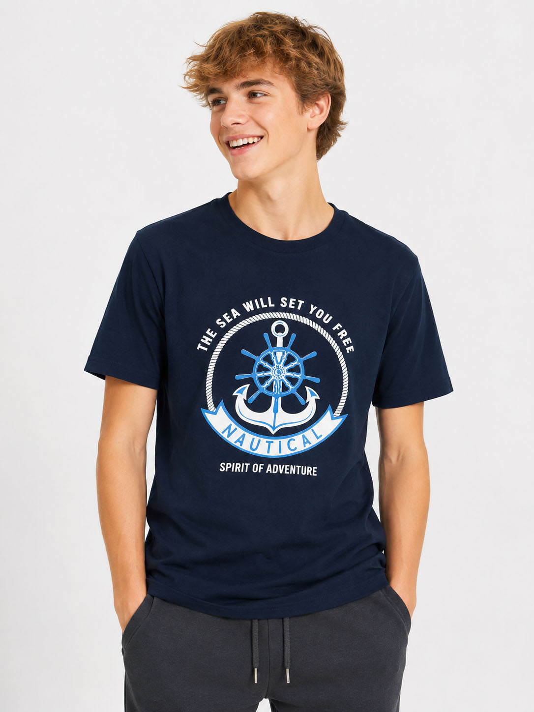 Boys Printed T Shirt Navy