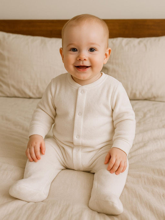 Baby Terry Sleepsuits White