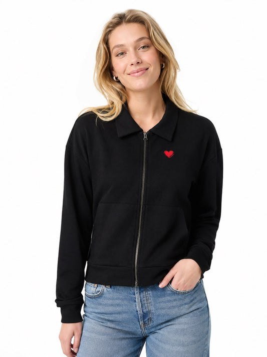 Ladies Full Zipper Black Cardigan