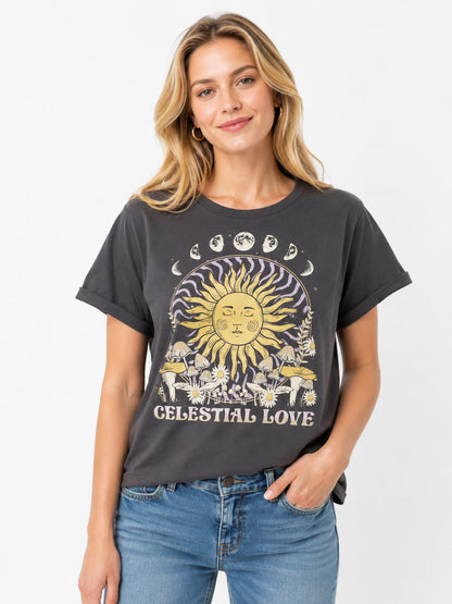 Ladies Printed Crop T Shirt Grey