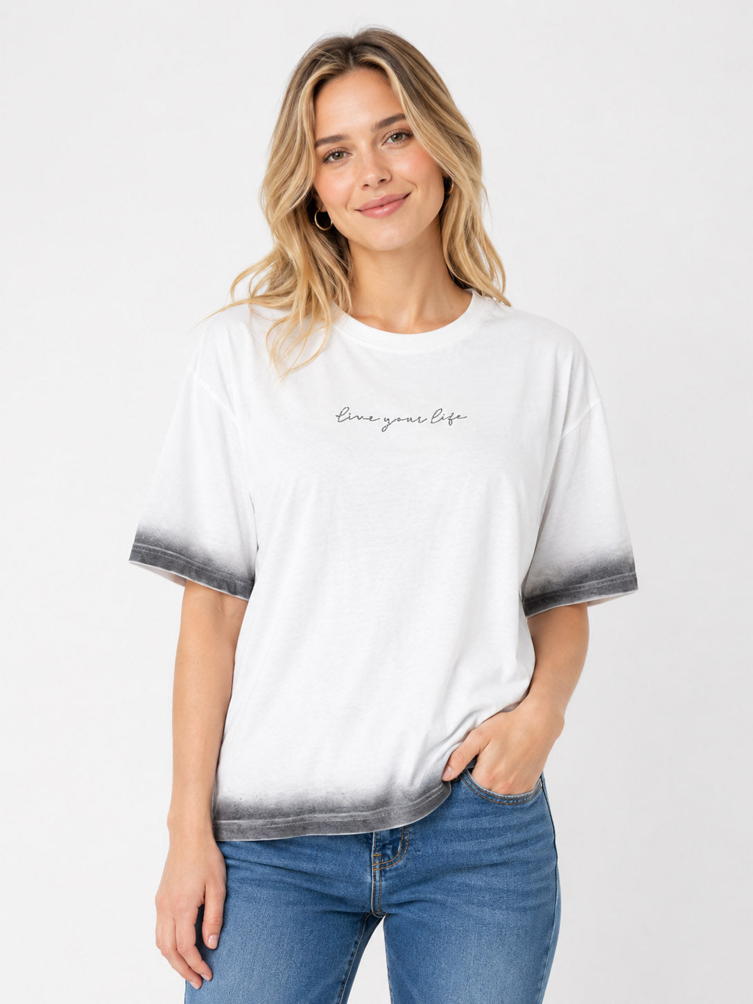Ladies Dip Dyed Top With Embroidery