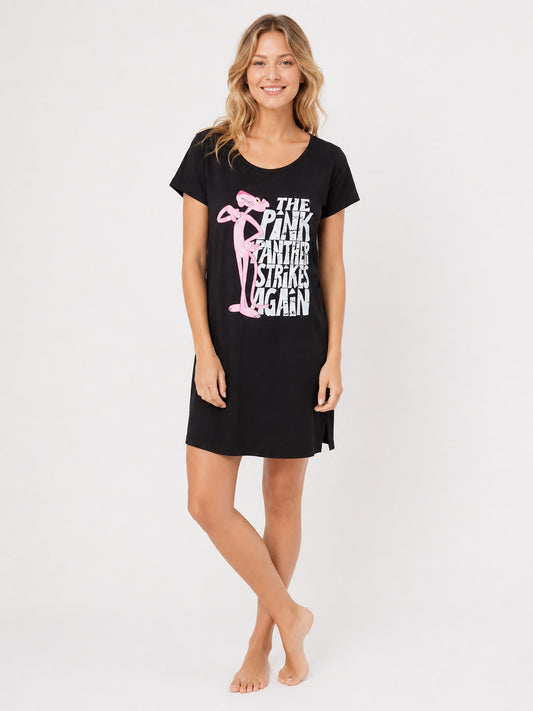 Ladies Printed Black Night Shirt