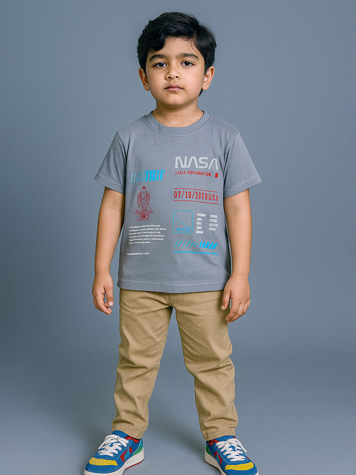 Boys Nasa Printed Grey T-Shirt