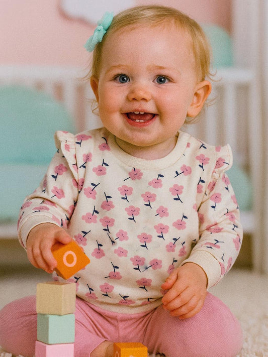 Baby Girls Beige AOp Pullover Sweatshirt