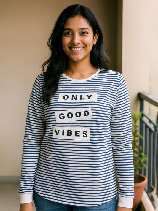 Ladies Printed Pullover Sweatshirt White