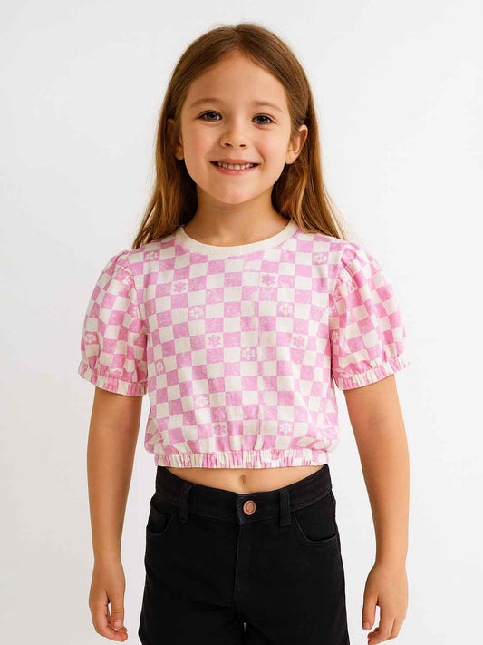 Girls French Terry White AOP Crop Top