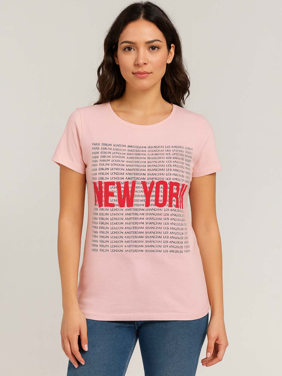 Ladies Printed Pink T Shirt