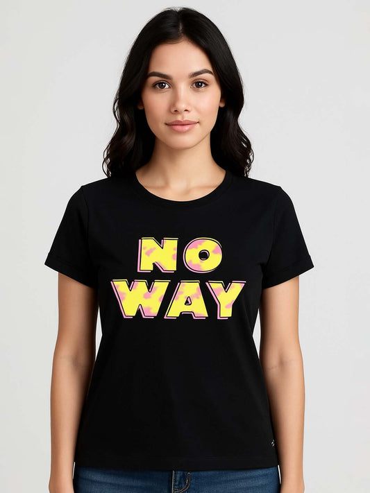 Ladies Printed Black T Shirt